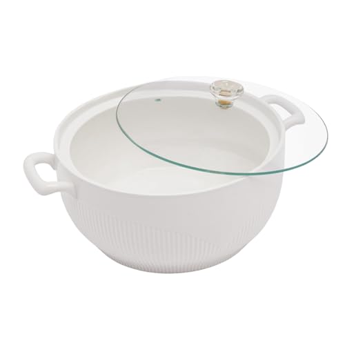 Xuthusman 8.54in Porcelain Soup Tureen with Glass Lid,0.8GAL Ceramic Covered Tureen Dishwasher/Microwave Safe Serving Bowl with Ladle for Home Restaurant Kitchen (White)