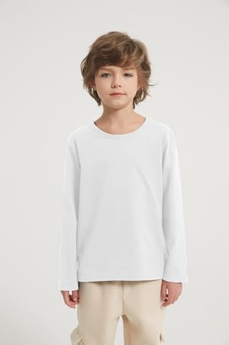 4 Pack Boys Cotton Long Sleeve Shirts Kids Soft Crewneck Basic Tees Solid Colors Fall Tops for Toddler Boys（2T-14Years）4