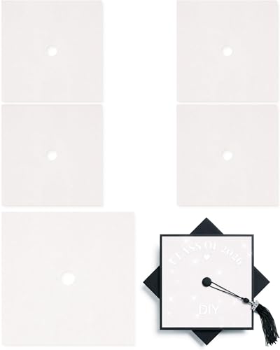 Kutyndrix 5 Pcs White Glitter Cardstock for Graduation Cap Decorations 9.8 Inch Grad Cap Topper Blank Construction Paper for DIY Grad Hat Decor