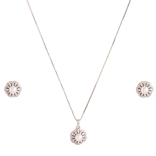ZAVYA 925 Sterling Silver Studded Floral Pearl Rose Gold Plated Jewelry Set|Gift for Women &Girls|With Authenticity Certificate & 925 Stamp| special (B0CKNDDZSH) Amazon Price History, Amazon Price Tracker