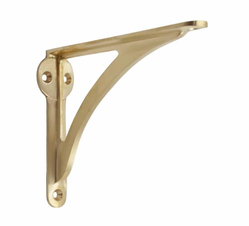 STYLENT Decor Decorative Brass Shelf Bracket, Heavy Duty and Antique Shelf Bracket for Shelving Modern L Shaped Design (Brass Brushed, 8 Inches)