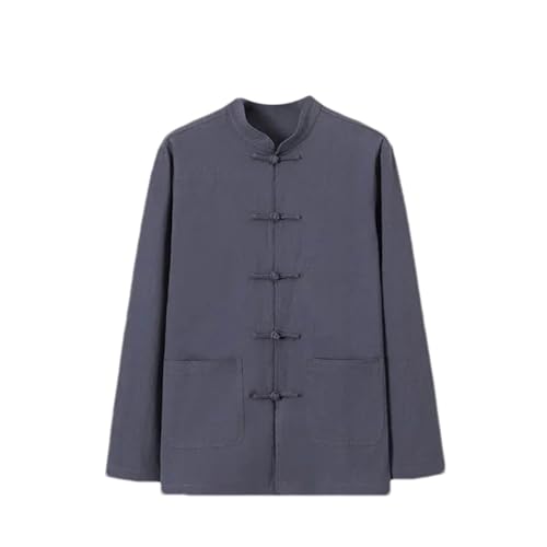 Chemise vintage à manches longues pour homme avec col montant traditionnel chinois