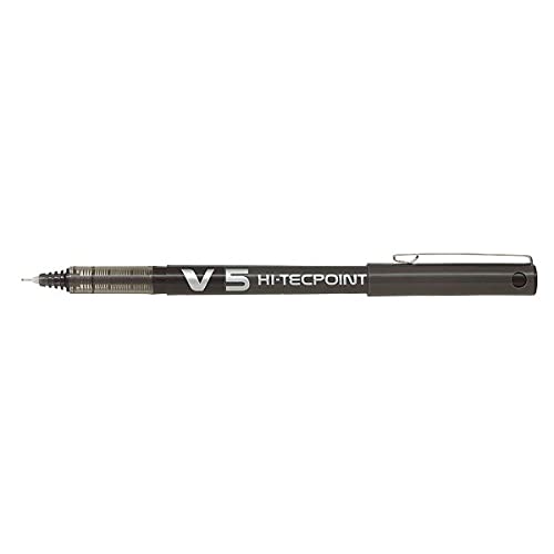 Pilot V5 Hi-Tecpoint Rollerball Pen Liquid Ink 0.5mm Tip 0.3mm Line Black [Pack of 12]