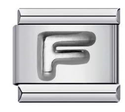 Image of Mon & Sons A - Z Embossed Silver Letter Initial Name Alphabet Personalised Birthday 9mm Italian Link Compatible With Modular Bracelet (F Silver)