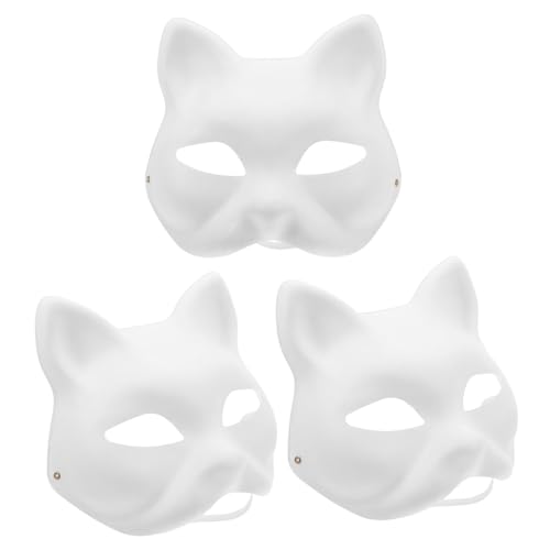 Vaguelly 3pcs Cat Mask Blank Paintable Paper Masks for Crafting Lightweight Half Face for Halloween Masquerade and Themed Parties Safe Comfortable Art Supplies