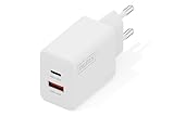 DIGITUS USB-Ladegerät – USB-C und Typ-A – 2-Port – bis zu 20W – Schnellladegerät – Geeignet für Handys, Tablets, Smartwatches und Bluetooth-Kopfhörer – Weiß