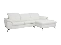 Vente-unique Canapé d'angle Relax électrique en Cuir de Buffle LISMORE - Ivoire - Angle Droit Blanc