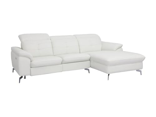 Vente-unique Canapé d'angle Relax électrique en Cuir de Buffle LISMORE - Ivoire - Angle Droit Blanc