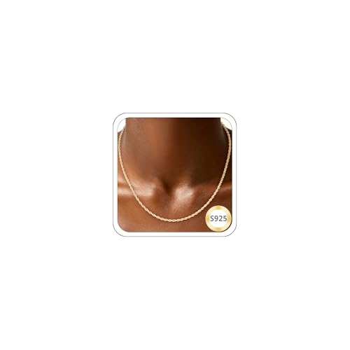 Girluky 14K Gold Plated Chain Necklace for Women 2mm Rope Chains Gold Chain for Women Shiny Womens Chains Necklace 18 Inch