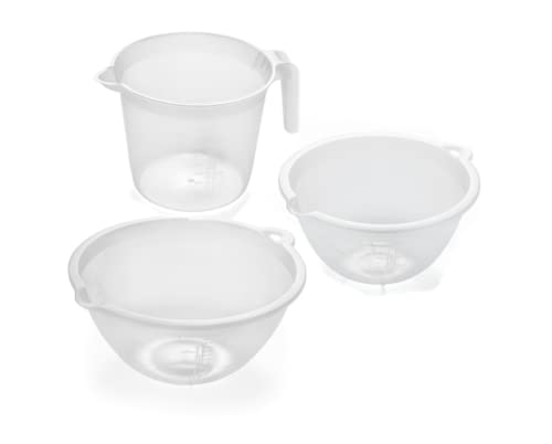 Addis 3 Piece Cooking Set Including 1 Litre and 4 Litre Mixing Bowls and Measuring 2 Litre Jug, Clear