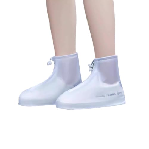 KARIDER 2 Pares Cubre Zapatos Impermeable Lluvia, Gris y Blanco Cubrezapatos Impermeable con Cremallera, PVC XL 41-42 de 29 cm Protector Calzado Lluvia para Bicicleta Jardín y Camping