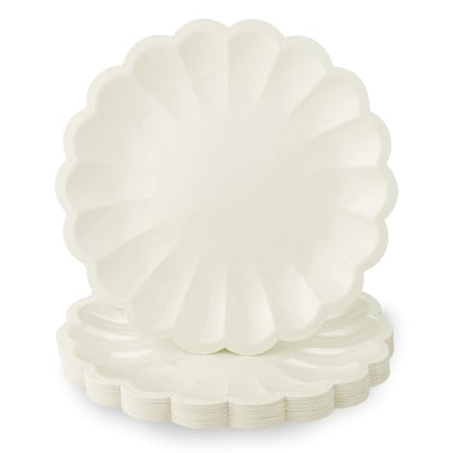 NatNarr 30 Pcs Ivory Paper Plates 7.5 In Scalloped Plates with Shell Edge Dessert Paper Plate Disposable Cream Plate for Wedding Baby Shower Birthday Party