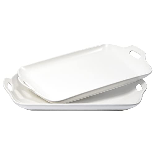 AQUIVER 14'' Extra Large Serving Tray with Handles, Matte Porcelain Serving Platter, Party Serving Plates for Cupcakes, Fruits, Snacks, Dessert, Chips - Set of 2