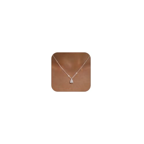 Image of Gold Silver Necklace for Women, Dainty Cubic Zirconia Pendant