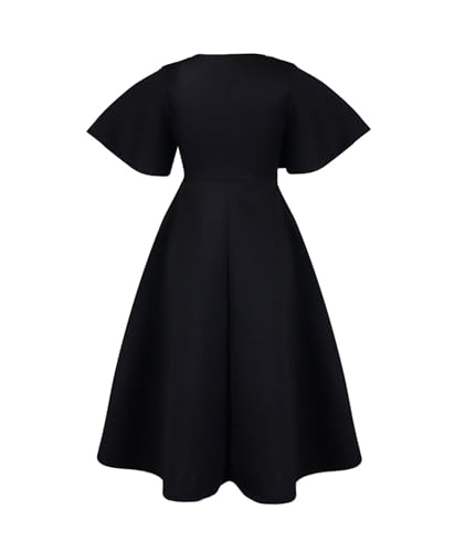 Image of SOMTHRON Women's Wrap V-Neck Ruffle Short Sleeve Midi Dress Elegant A Line Flowy Flared Cocktail Church Dress