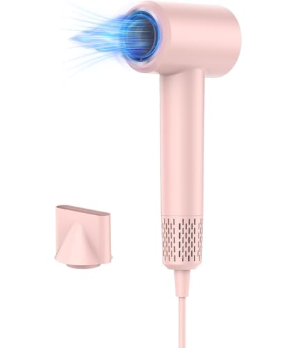 LKV Phon Ionico 110.000 Giri/Min per Fast Drying 200 Milioni di Ioni Negativi Asciugacapelli Phon Capelli Ionico, Ionic Hair Dryer Phone Capelli con Ugello Magnetico 360° per Viaggi e Domestico (Rosa)