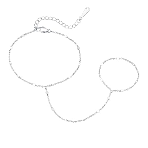 IEFWELL Silver Plated Hand Chain Bracelet for Women - Sequins Finger Rings Bracelets Hand Chain Dainty Silver Plated Birthday Jewelry Gifts for Women Her