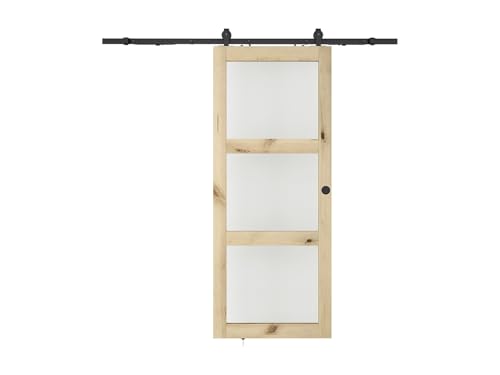 Vente-unique-Puerta corredera vista en madera y cristal templado - 3 ventanas - Alt. 205 x L93 cm - ACOSTA II