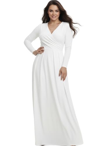 Image of KOH KOH Womens Long Sleeve V-Neck Flowy Modest Elegant Evening Maxi Dress