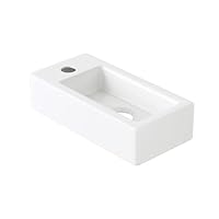Eridanus Badezimmer Waschbecken, Wandhängendes Platzsparendes rechteckiges weißes Keramikbecken, Wasserhahn LINKEN für Waschtisch, Garderobe, Toilette, Modernes Aufsatzwaschbecken Klein (nur Becken)