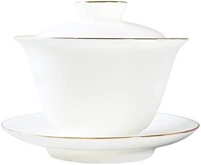 taza de té, Cuencos, Cuenco cubierto de Sancai blanco dulce hecho a mano, taza té Jingdezhen, tazón porcelana jade con llanta fina, juego kung fu for el hogar japonés, pequeño