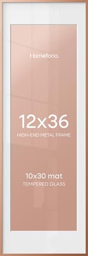 Image of Homeforia 12x36 Rose Gold Picture Frame, High End Metal 12by36 Poster Frames with Mat 10x30 Photo, 12 x 36 Rose Gold Frames Matted to 10 x 30, 36x12 Panoramic Frame, Tempered Glass, Wall Kit, Set of 1