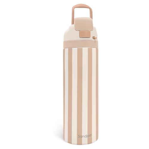 Image of Stripe Insulated Stainless Steel Water Bottle with Straw for Sports and Travel 24 Ounces for Women Girls Friends Teens Birthday