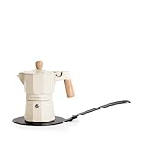 CREATE / THERA MOKA RETRO/Cafetera italiana con adaptador para inducción blanco roto/Capacidad de 9 tazas, aluminio, 450 ml, válvula de seguridad, apta para gas, cocina eléctrica o vitro