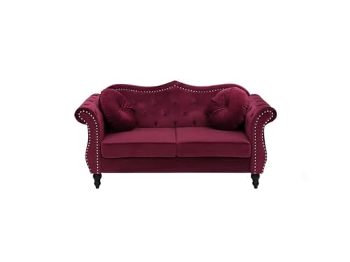 Image of Modern & Classic Chesterfield Sofa 5 Seater Sofa Velvet L-Shape Corner Sectional Button Tufted Sofa for Living Room, Dining Room, Office and Hallway-(Pink-C).