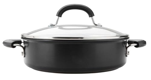 Circulon Total Non Stick Saute Pan with Lid 28cm - Induction Suitable Deep Saute Pan with Toughened Glass Lid, Durable Oven & Dishwasher Safe Cookware, Black