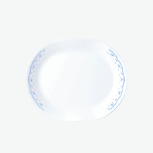 Image of CORELLE Morning Blue 31CM Multipurpose Kitchen Serving Oval Platter|Ideal for Snack /Tandoori|Vitrelle 3 Layer Glass|Lightweight Non-Porous Surface Crockery|1-Year Warranty on Chip /Break /Scratch