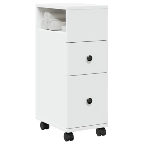 Brokky Armario de baño Estrecho con Ruedas Madera Muebles auxiliares de baño Bathroom Cabinet Mueble de baño de ingeniería Blanco / 855232
