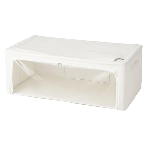 ドウシシャ 中身が見える窓付き収納ボックス ルミナス 布製 取り出し口2つ 折り畳み可能 取っ手付き ファスナー 幅83×奥行43×高さ30cm Luminous ルミナスラックにピッタリ収まる 自立可能なフレーム入り 2段まで積み重ねOK アイボリー N