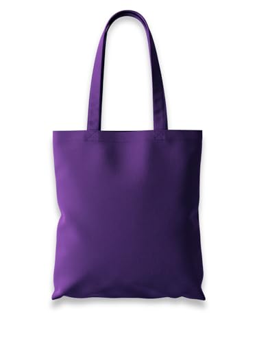 Wonky Line Bolsa de Tela 100% Algodón 38x42cm con Asas Largas 70cm | Tote Bag Reutilizable y Lavable para Compras, Universidad, Trabajo y Uso Diario | 13 Colores - Violeta
