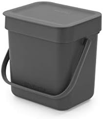 Brabantia - Sort & Go Kosz na Śmieci 3L - Mały Pojemnik na Śmieci - Pokrywa Stay Open - Uchwyt do Przenoszenia - Łatwy do Czyszczenia - na Blacie Kuchennym lub pod Zlewem - Fir Green - 19 x 14 x 18 cm