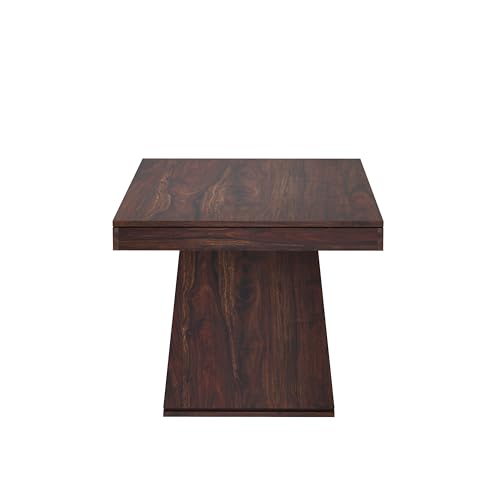 Image of Solid Wood 6 Seater Dining Table | Sheesham Wood Six Seater Dining Table with Cushion Chairs | Wooden Furniture Dinner Table with 6 Chairs | Walnut Finish with Cream Upholstery