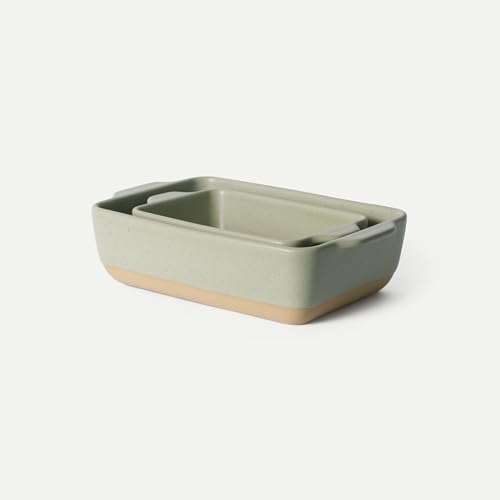 Image of Mora Ceramic Set of 2 Baking Dishes For Casserole, Banana Bread, Brownies, Broiling, Roasting, and Baking. 7x11 in and Loaf Pans - Porcelain Serving Bakeware from Oven to Table. Freezer Safe - Thyme