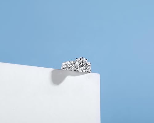 Moissanite Wedding Rings Bridal Set Total 3.8-4.74cttw 3CT Center Round Oval Cut Sterling Silver D Color Wedding Ring Set4