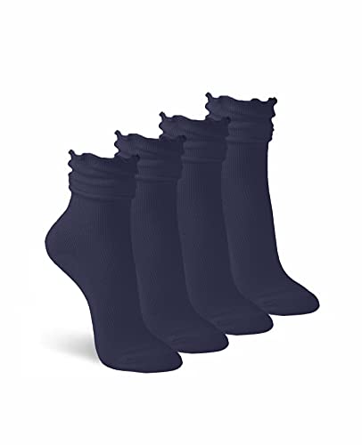 Jefferies Socks Womens Ruffle Ankle Dress Crew Seamless Cotton Scrunch Cuff Socks 4 Pair