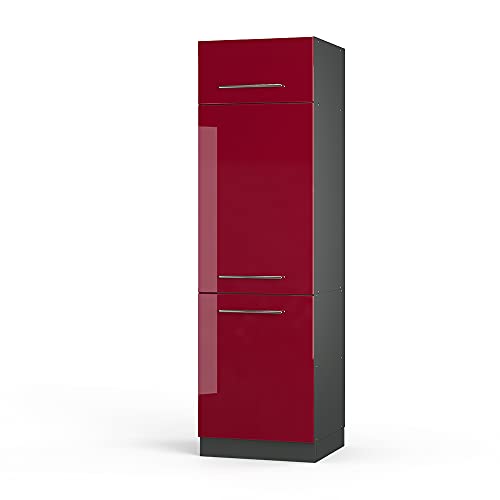 Vicco Armoire pour frigo Fame-Line, Rouge Bordeaux Haute Brillance, 60cm, à Combiner avec d'autres modules de la série Fame-Line