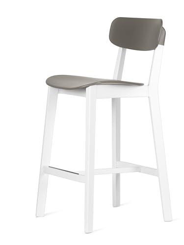 Calligaris, sgabello fisso Cream. Struttura faggio BIANCO OTTICO OPACO Sedile polipropilene TORTORA OPACO