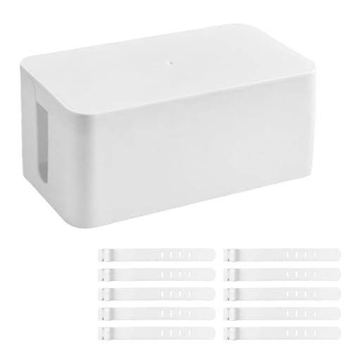 Kabelmanagement Box, Kabel Organizer mit 10 PCS Kabelbindern, zum Verstecken von Steckdosenleisten und Elektrischen Kabeln vor Fernsehern, Computern und Schreibtischen (weiß)
