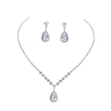 AKOOSY Juego de Joyas para Mujer Collar Gargantilla y Pendientes de Lágrima de Gemas de Imitación en Aleación Plateada, Set Elegante para Boda y Ocasiones Obsequios