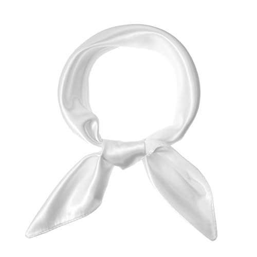 White Silk Feeling Scarf for Women, 23.6 Inch Square Head Scarves Satin Bandana Retro Purse Scarf for Handbags Neck Scarves for Costume Accessory