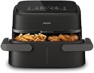 Philips 1000 Series Double Basket Air Fryer - 7.1L Capacity, RapidAir Technology, 10 Cooking Functions, 90% Less Fat, Compact Design, HomeID Recipe Application (NA154)