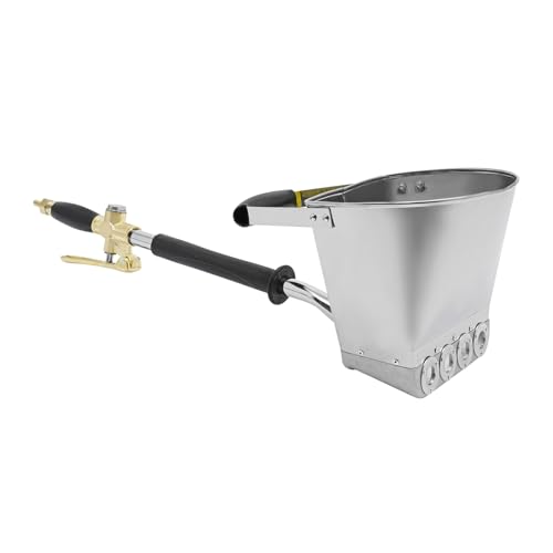 4 Jet Pneumatic Cement Stucco Sprayer Gun, Heavy Duty Mortar Plaster Texture Hopper Sprayer for Wall, Automatic Air Paint Tool with 1 Gal Capacity (Silver - Wall Type)