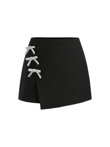 CIDER Mini Skirt Wrap Bowknot Solid Mid Waist Lined Slight Stretch Woven Fabric Regular Fit Mini Skirts for Women