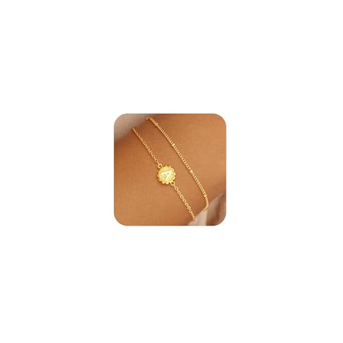 BBV Gold Initial Bracelets for Women 14K Gold Plated Dainty O Chain satellite Chain initial Bracelet for Women Trendy Gold Stackable Cuff Bracelets Jewelry Gifts for Women Adjustable 7