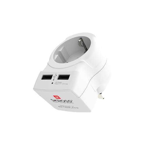 SKROSS Adaptador USB Europa a Reino Unido, adaptador compacto, adaptador de viaje universal, 2 puertos USB que permiten cargar simultáneamente su smartphone y tablet