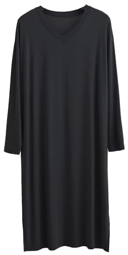 ZEEREE Men Nightshirts Night Sleep Shirts Comfy Long Sleeve V Neck Nightgown Robe Sleep Gowns Nightwear for Sleeping